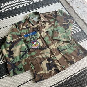 Forest Camouflage 4-Pocket Cargo Patched Military Jacket